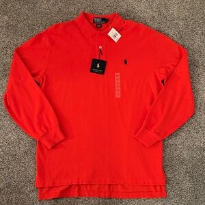 Polo by Ralph Lauren Men's Mesh Long-Sleeve Polo Shirt Red Size L
